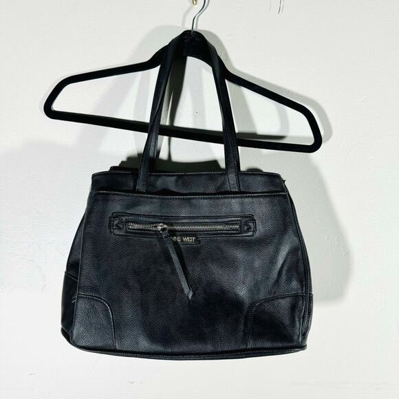 Black Leather Nine West Work Tote - Picture 1 of 8